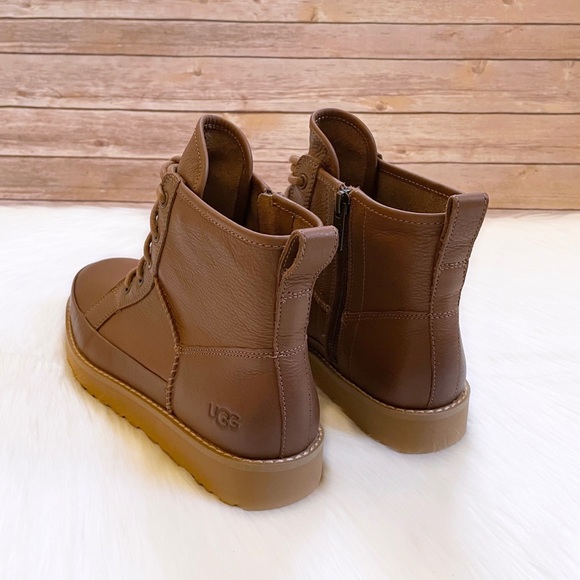 UGG Women’s Deconstructed Lace Chestnut Leather Combat Boots - Picture 2 of 8